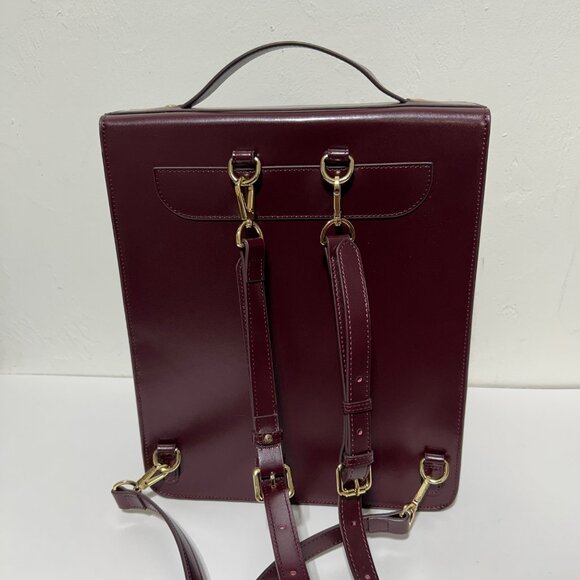 La Seine Burgundy Leather Backpack Satchel With Adjustable Straps - Picture 7 of 13
